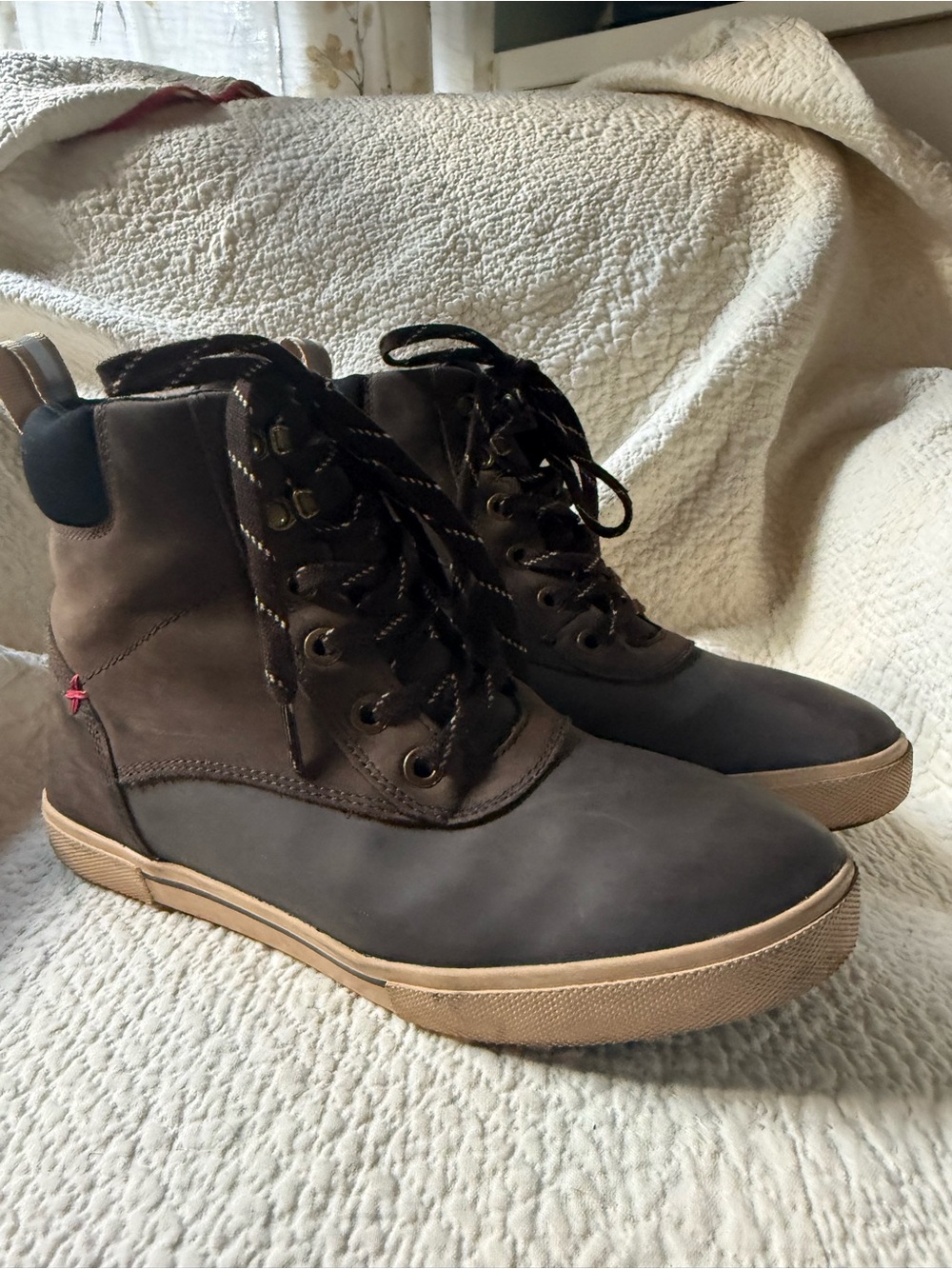 XTRATUF Brown Leather Lace-Up Waterproof Deck Boots Men’s Size 9.5
